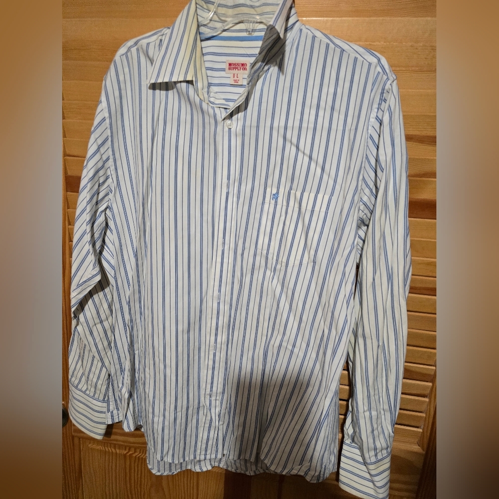 Mossimo Supply Co White and Blue Striped Dress Shirt Large
